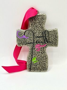 Kirkland Heavy Hammered Metal Christian Cross “Faith” Christmas Ornament 4.4”